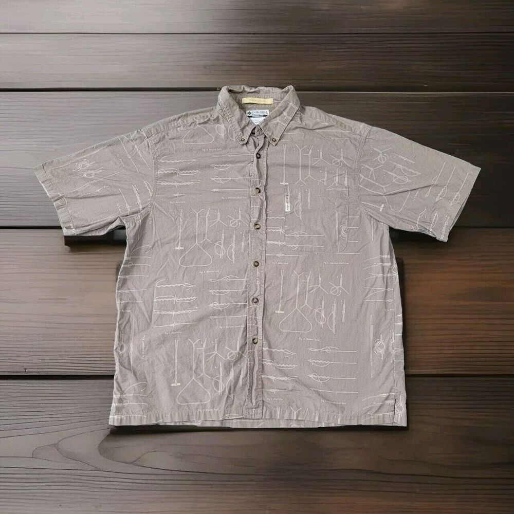 Columbia Men's L River Lodge Knots Ropes Print Camp Short Sleeve Button Up Shirt